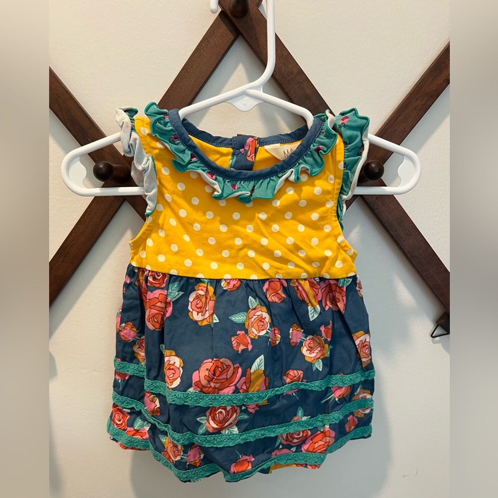 Matilda Jane Yellow Polka Dot and Floral Baby girl dress 3-6 months